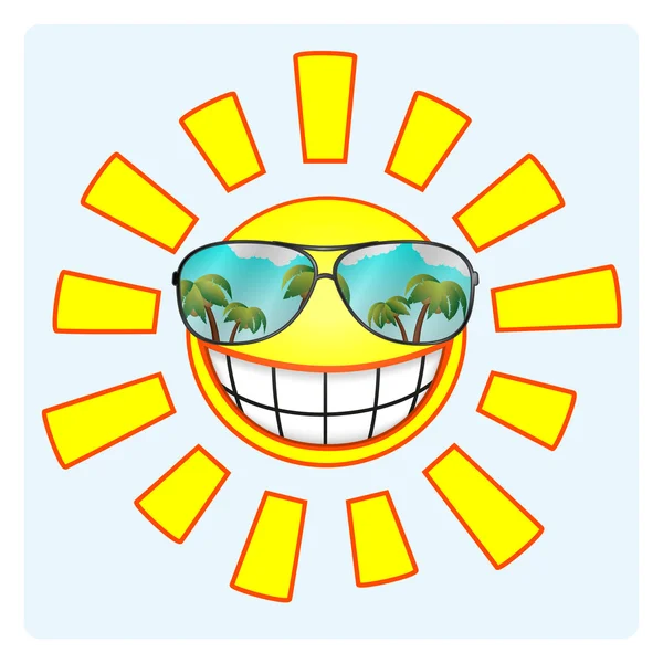 Joyeux soleil souriant portant des lunettes de soleil — Image vectorielle