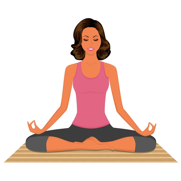 Genç kadın üzerinde beyaz izole yoga uygulamak — Stok Vektör