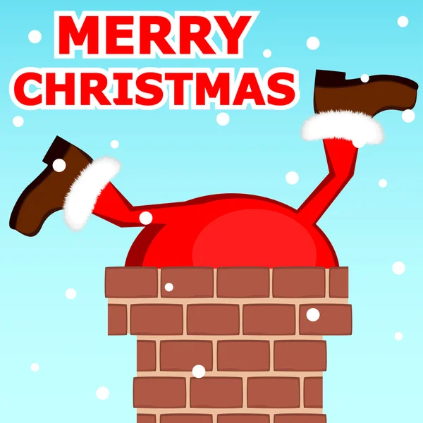 Santa Claus stuck in the chimney on the roof — Stock Vector