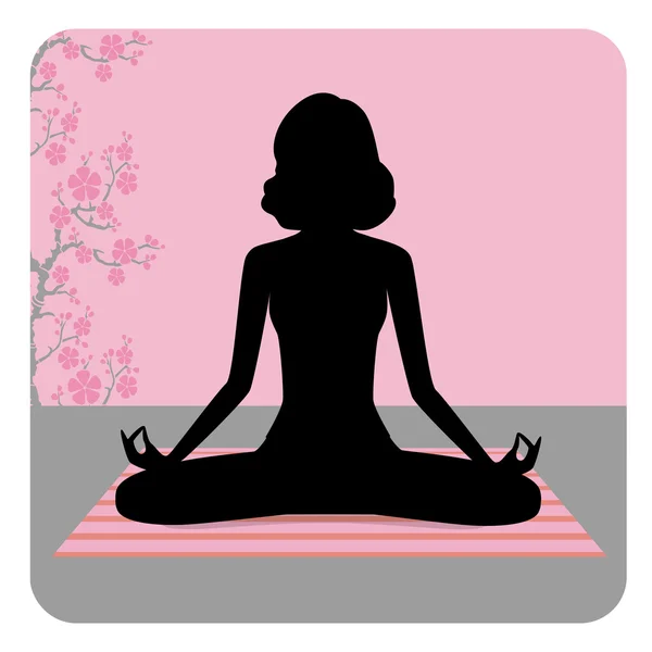 Silhouet van jonge vrouw beoefenen van yoga — Stockvector
