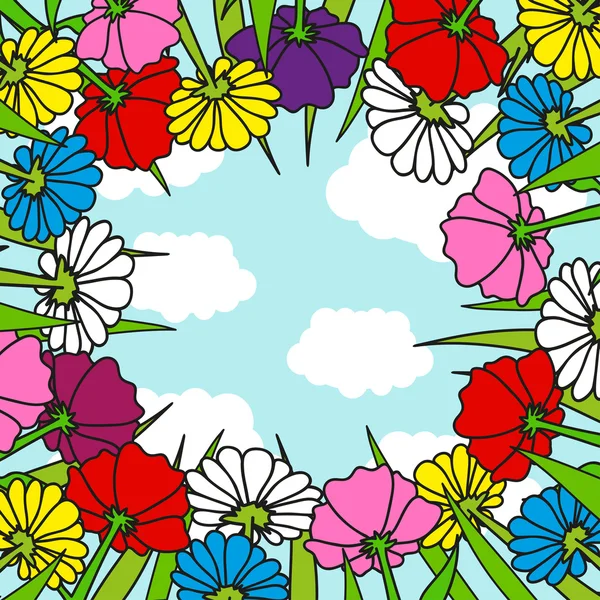 Bloemen en hemel, frame — Stockvector