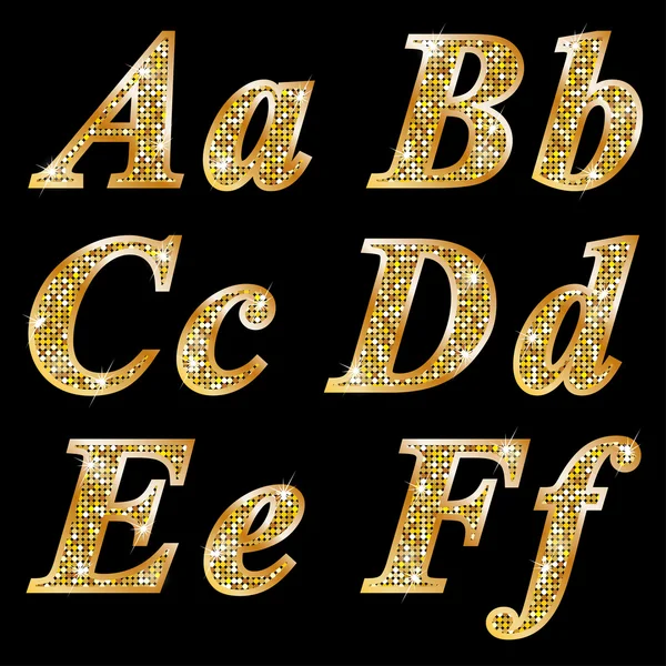 Altın metalik parlak harfler A, B, C, D, E, F