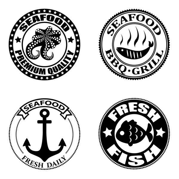 Deniz ürünleri logolar, rozetleri, etiketleri ve tasarım öğeleri kümesi. — Stok Vektör
