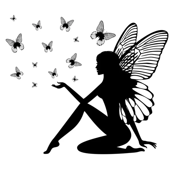 Silhouet van fairy — Stockvector