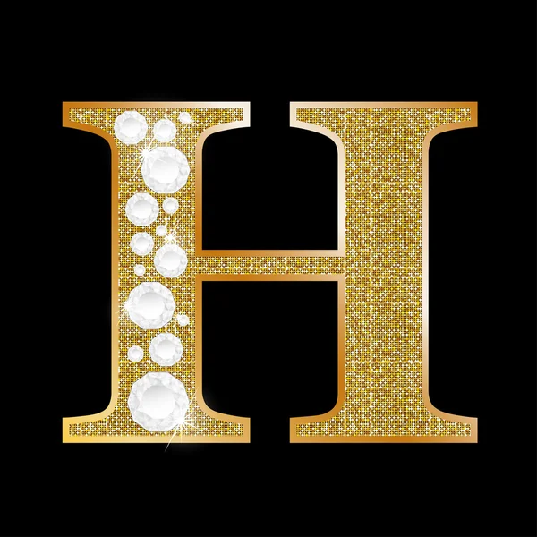 字母 H 的黄金和钻石 — 图库矢量图片