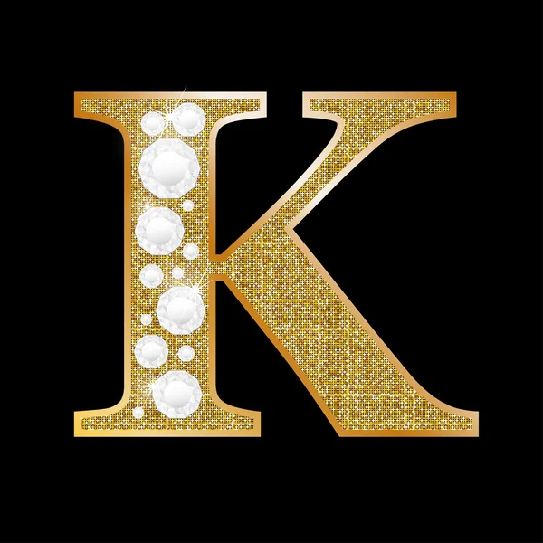 Lettera K di oro e diamanti — Vettoriale Stock