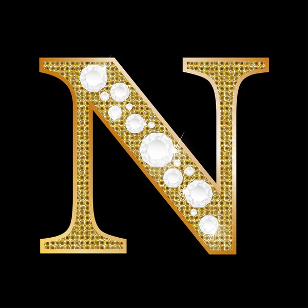 Letter N of gold and diamond — Stock Vector