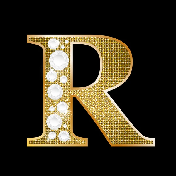 Lettera R di oro e diamanti — Vettoriale Stock