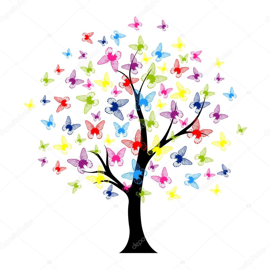 Albero con estate farfalle per il vostro disegno — Vettoriale Stock