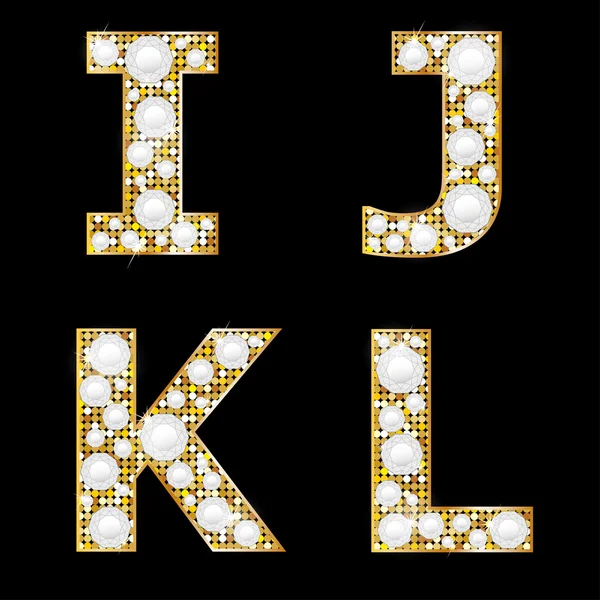 Golden metallic shiny letters  I, J, K, L — Stock Vector