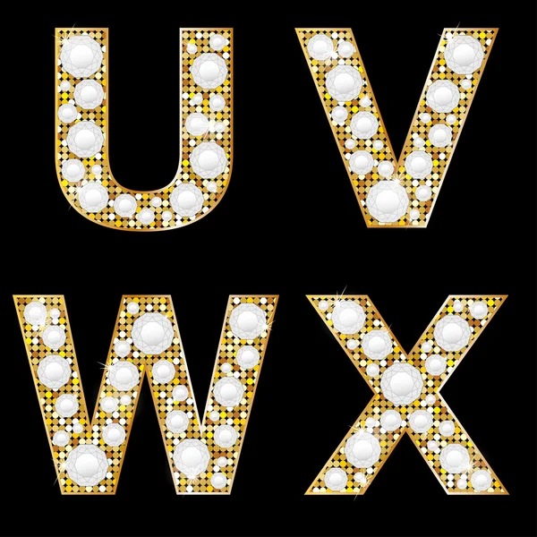闪闪发光的金色金属字母 u、 v、 w、 x 矢量图形