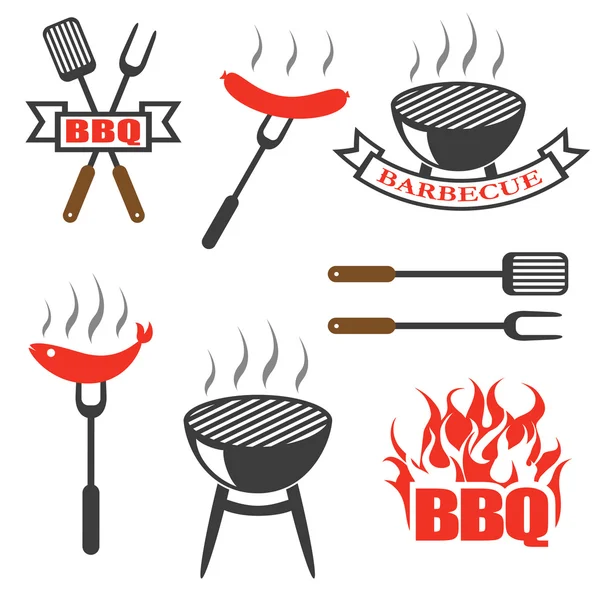 BBQ, set icone, loghi, badge, etichette Illustrazione Stock