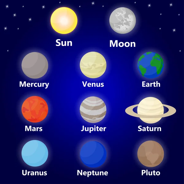 Système solaire avec soleil, planètes et étoiles — Image vectorielle