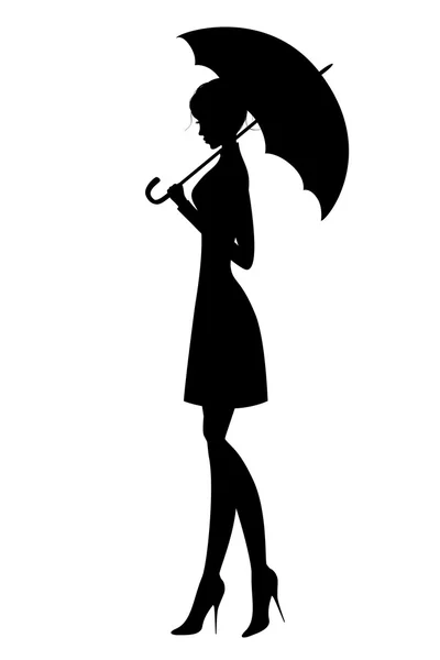 Silhouette of beautiful girl with umbrella — Stock Vector