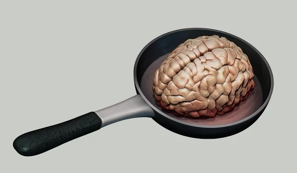 Cervello umano sull'illustrazione della padella calda — Foto Stock