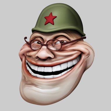Trollface Rus kask içinde. Internet trol illüstrasyon