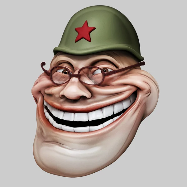 Trollface in casco russo. Internet troll 3d illustrazione — Foto Stock