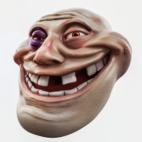 Trollface beaten. Internet troll 3d illustration — Stock Photo, Image