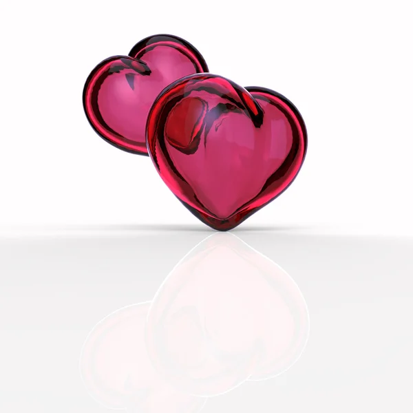 Corações de vidro. Cartão do Dia dos Namorados. Renderização 3D — Fotografia de Stock