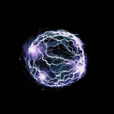White blue Lightnings Plasma Ball isolated on black background.Abstract plasma power background. Electrical flash.Space. clipart