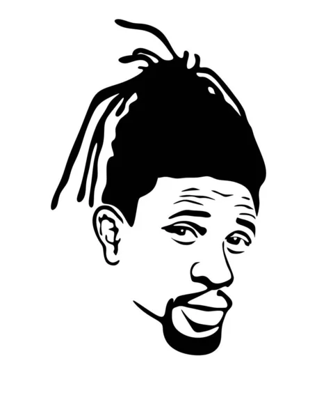 Siyah Afrika kökenli Rastafarian Rasta afro erkek yüz portresi vektör silüeti saç stili ve sakallı. Beyaz arka planda uzun rastaları olan bir adam. Duvardaki çıkartma..