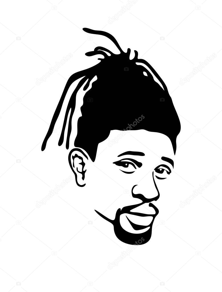 Black african american Rastafarian rasta afro male face portrait vector silhouette hairstyle and beard.Man head drawing from the side with long dreadlocks isolated on white background.Wall sticker.