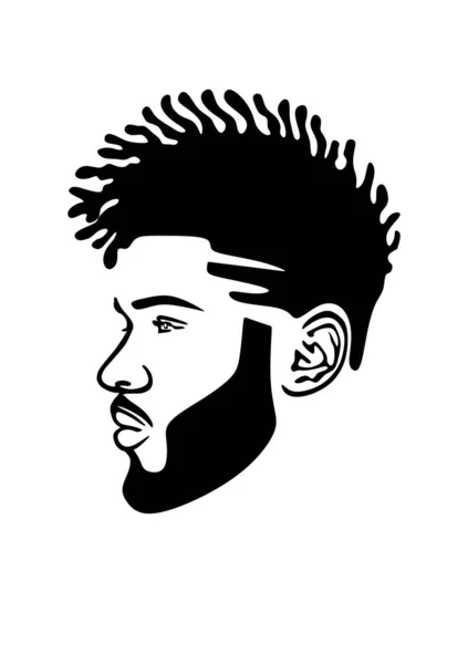 Black African American Masculino Retrato Rosto Vetor Silhueta Penteado Mohawk — Vetor de Stock