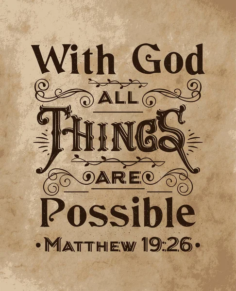 Avec Dieu Toutes Choses Sont Possibles Lettrage Texte Bible Matthieu — Image vectorielle