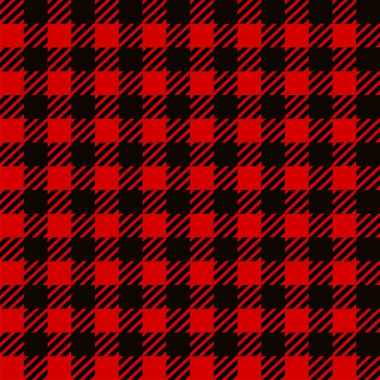 Gingham Kırmızı Siyah Keresteci, ekoseli, ekoseli, dikişsiz desen. Ekose kumaş, masa örtüsü, kıyafet, gömlek, elbise, kağıt, yatak örtüsü, yorgan ve diğer tekstil ürünleri için kumaş. Vektör EPS
