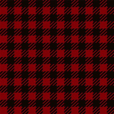 Kırmızı Black Gingham Oduncu Buffalo ekoseli, ekoseli, kusursuz desenli arka plan. Ekose kumaş, masa örtüsü, kıyafet, gömlek, elbise, kağıt, yatak, yorgan, tekstil. Vektör EPS 10.