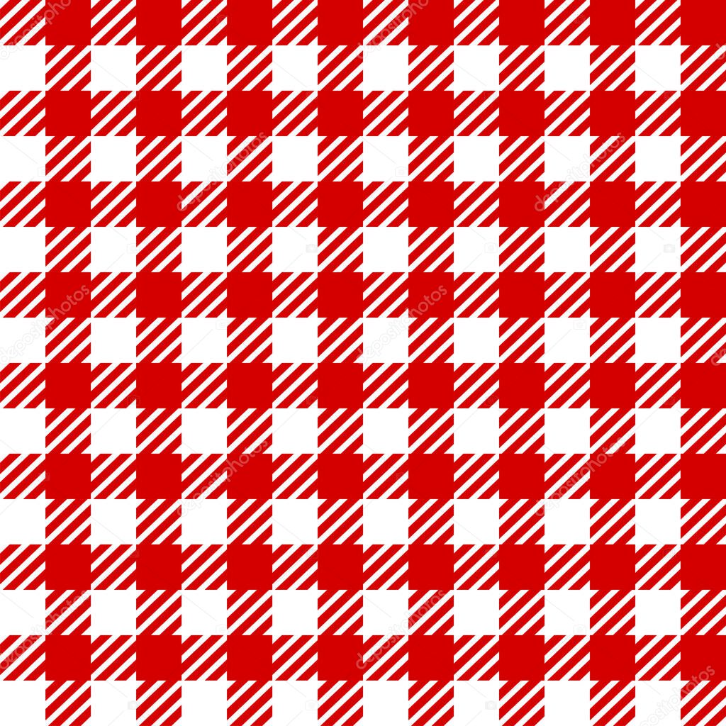  Lumberjack White Red Gingham tartan Checkered plaid seamless pattern. Texture for plaid, tablecloths, clothes, shirts, dresses, paper, bedding, blankets, quilts, textile products. Vector EPS