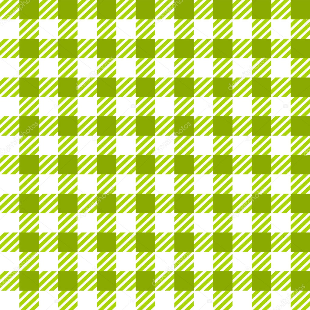 Green White Gingham Lumberjack Buffalo tartan Checkered plaid seamless pattern. Texture for fabric, tablecloths, clothes, shirts, dresses, paper, bedding, blankets, quilts ,textile.Geometric design.