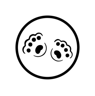 Siyah evcil hayvanların ayak izleri kedi, kedi, kedi, kedi, kedi, kedi, kedi, köpek, tavşan, pençe izi çizim işareti. Ayak izleri. Evcil hayvan mağazası logosu simgesi daire şeklinde.