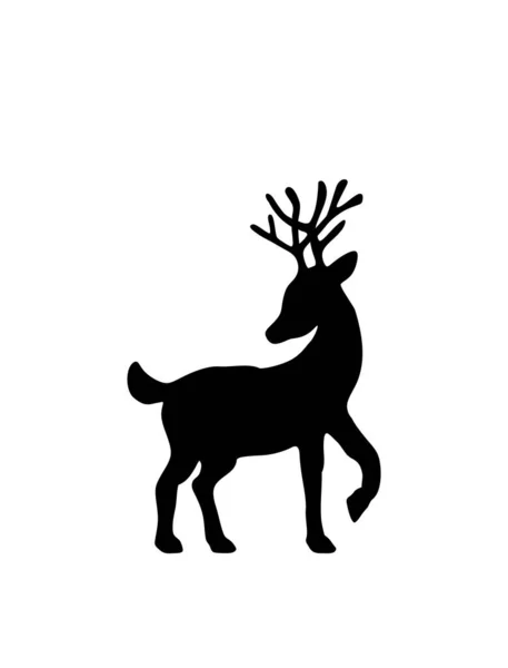 Black Reindeer Deer Drawing Silhouette Merry Christmas Gift Card New — Stock Vector