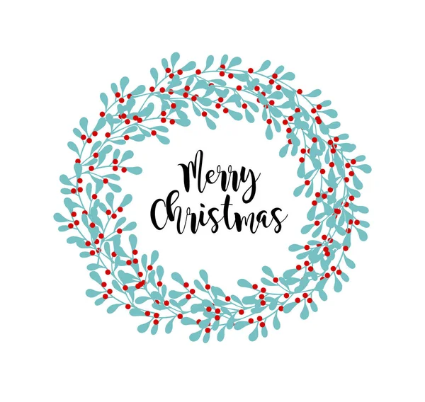 Noel çelengi çizimi. Mutlu Noel mektupları. Yeşil yapraklı ve kırmızı bereli çiçek desenli daire. Holly Jolly. Kış dekorasyonu. Mutlu yıllar. Ev dekorasyonu..