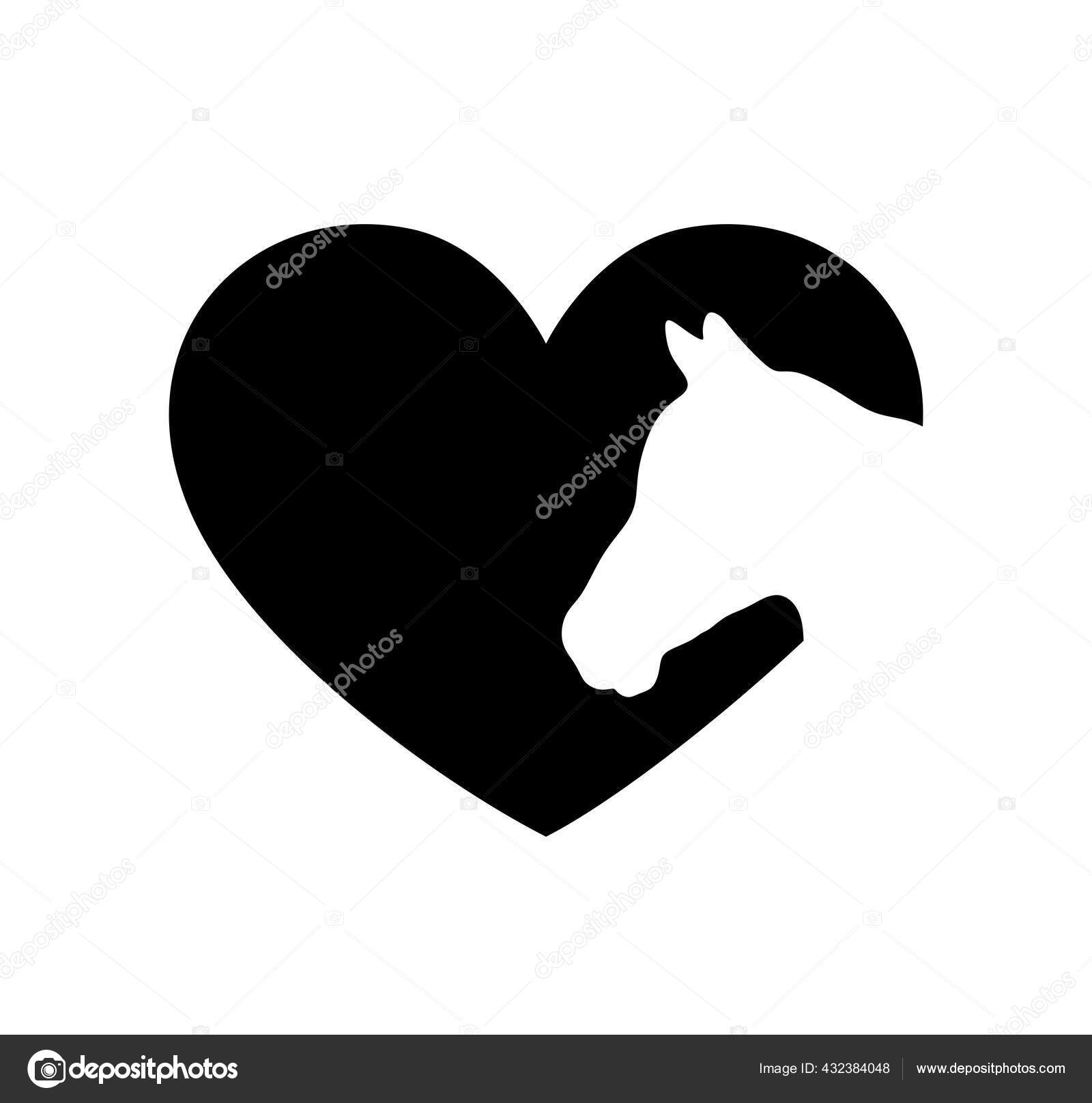 Hvit Hest Vektordens Ansikt Silhuett Tegning Hjertets Form Svart Bakgrunn  stockvektor © polina_raulina.mail.ru #432384048, image size:1600x1615