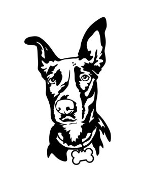Vektör siyah köpek kafası izole edildi. Yüz silueti çizimi. Yazdır. İmzala. Simge. Entrikacı kesimi. Lazer kesiği. Duvar vinili çıkartma çıkartması. Evcil hayvan. Doberman. En iyi arkadaş konsepti. Nakış. Nakış. Ev Dekorasyonu.