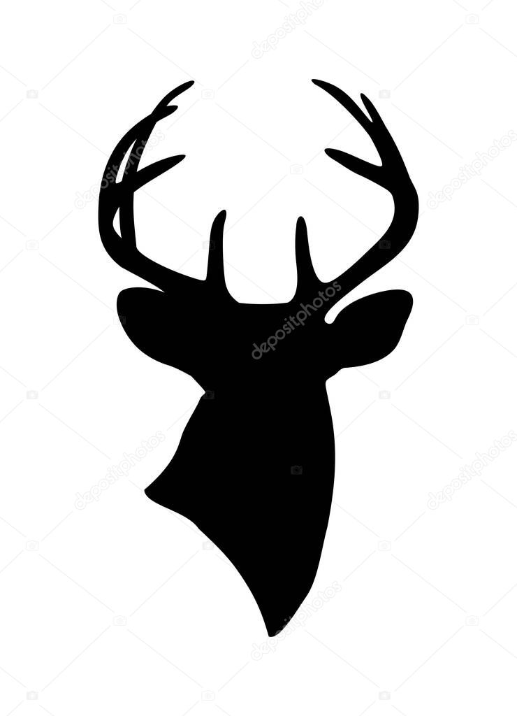 Vector black deer buck stag reindeer head with antlers.Outline silhouette stencil drawing illustration isolated on white background .Sticker.T shirt print.Plotter Cutting. Laser cut. Christmas decor.