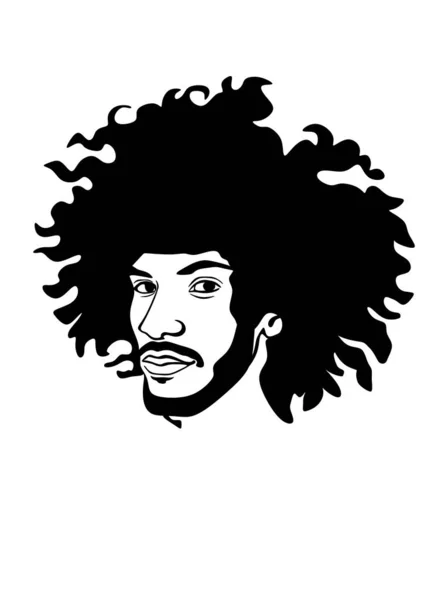 Siyah, kıvırcık saçlı Afro-Amerikan bir adamın kafasının vektör silueti. Saç stili rastalı bir erkek portresi, sakal. İnsan profili. Vinil duvar çıkartması. Yazdır. 
