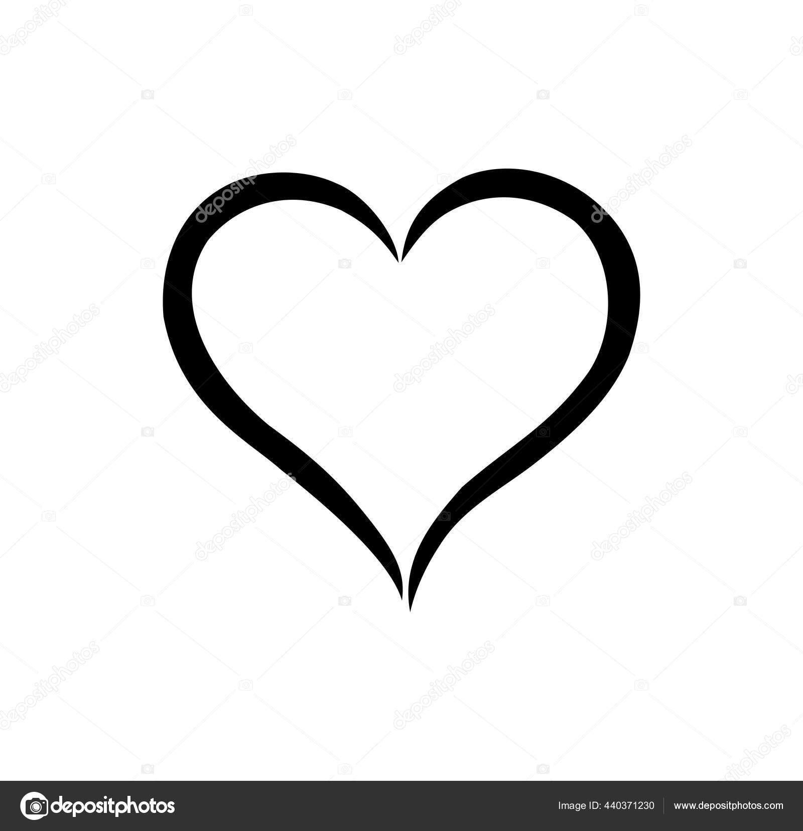 Black Heart Shape Outline Stencil Silhouette Drawing Love Symbol