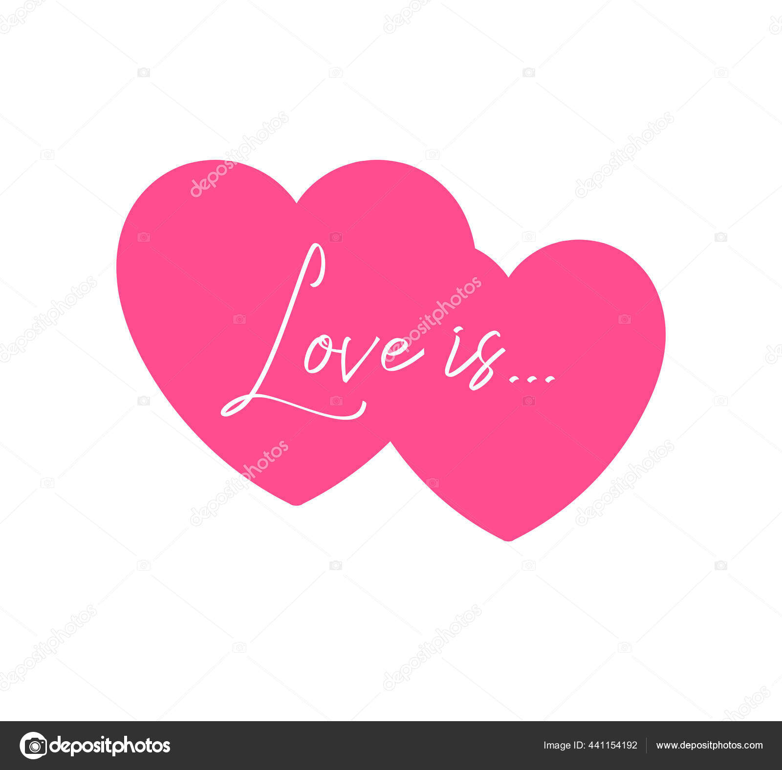 Two Vector Pink Hearts Outline Heart Shape Line Art Stencil.