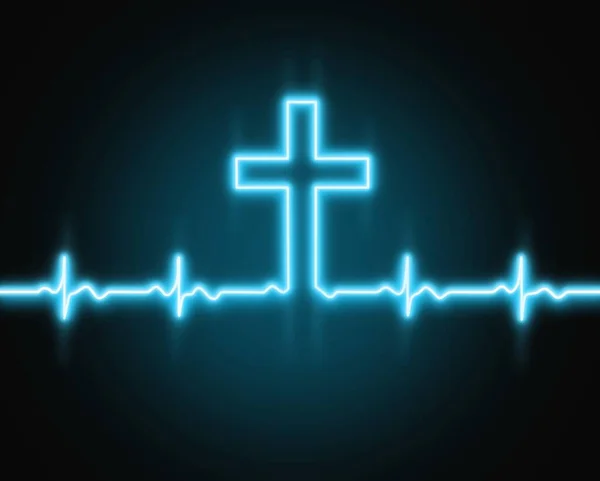 Kruis Van God Heer Jezus Christus Hartslaglijn Icoon Hartritme Ecg — Stockfoto