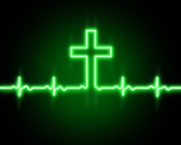 Isten Keresztje Urunk Jézus Krisztus Szívverés Ikon Szívritmus Ekg Kardiogram — Stock Fotó