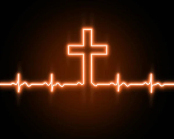 Croix Dieu Seigneur Jésus Christ Icône Ligne Battement Coeur Rythme — Photo