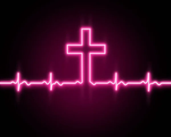 Хрест Божий Господи Ісусе Христе Ікона Лінії Серцебиття Серцевий Ритм — стокове фото