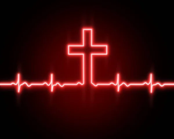 Salib Allah Tuhan Yesus Kristus Ikon Garis Detak Jantung Ritme — Stok Foto