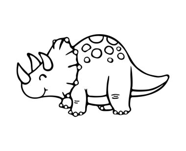 Vector Silhouette Cartoon Cute outline  coloring book contour drawing  illustration of baby Triceratops dinosaur for kids isolated on white background.Plotter laser cutting.Vinyl wall sticker decal.