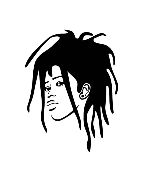 Siyah Afro-Amerikalı kadın vektörü güzel moda kadını baş siluet kalıbıyla beyaz arka planda rastalı saç stili çiziyor. Güzellik logosu. Saç stili.