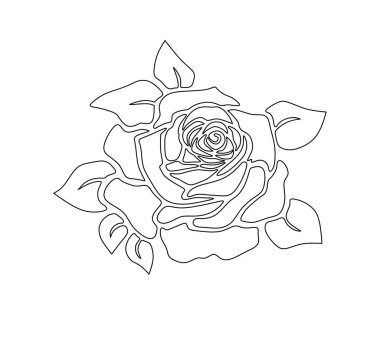 Vektör gül ana hatları siluet şablon çizimi. Vinil duvar çıkartması decal.Plotter lazer kesme. Dosyayı kes. Siyah dövme tasarımı. Çiçek dekoru. DIY Dekorasyon. Nakış. Güzellik salonu..