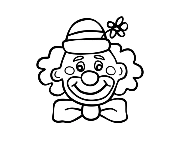 ベクトル漫画シルエット概要黒ラインアート帽子 花と化粧ピエロのマスクで楽しい笑顔の男の描画 子供のための彩色ページ — ストックベクタ